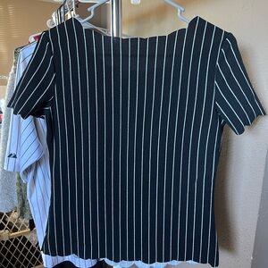 SHEIN Black and White Pinstripe Short Sleeve Top